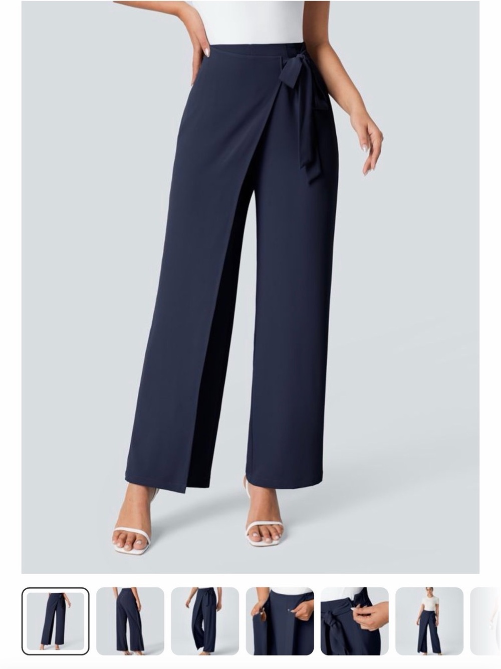 HALARA Navy Wide-Leg Wrap Pants with Side Tie
